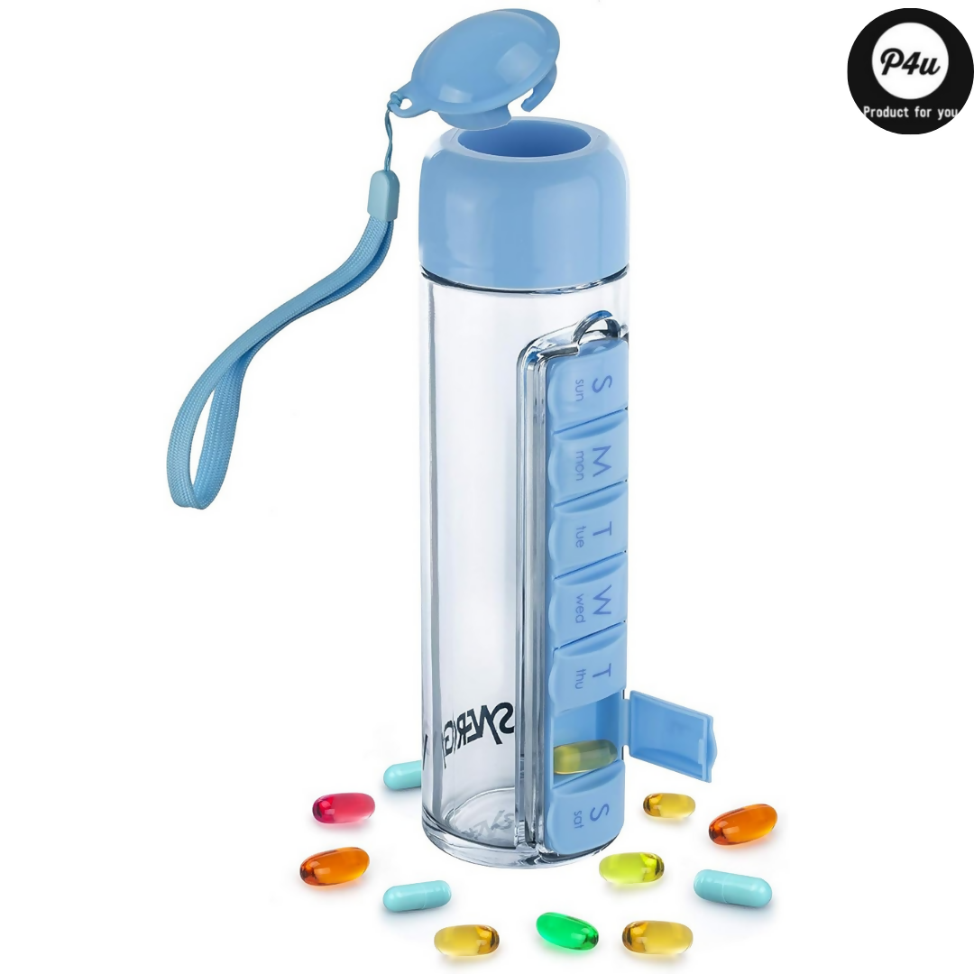 2 in 1 Daily Pill Box Organizer with Water Bottle 600ml