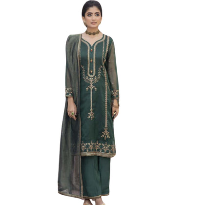 Suit, 3-Piece Ensemble in Khaadi Net with Intricate Embroidery & Opulent Zari Dupatta