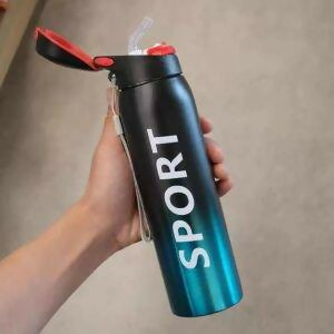 Stainless Steel Double Wall Vacuum Flask | 500 ml Sports Water Bottle | With Straw | Insulated