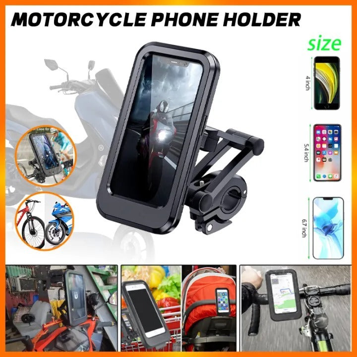 Bike Handlebar Waterproof Case Phone Holder – Full Touch Screen, Secure Mount for Cycling & Travel