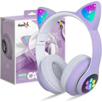 Cat Ear Wireless Bluetooth Headphones with RGB LED Lights & Built-in Mic – Stereo Bass Sound, Bluetooth & AUX Mode, Adjustable Over-Ear Headset for Kids, Teens & Girls