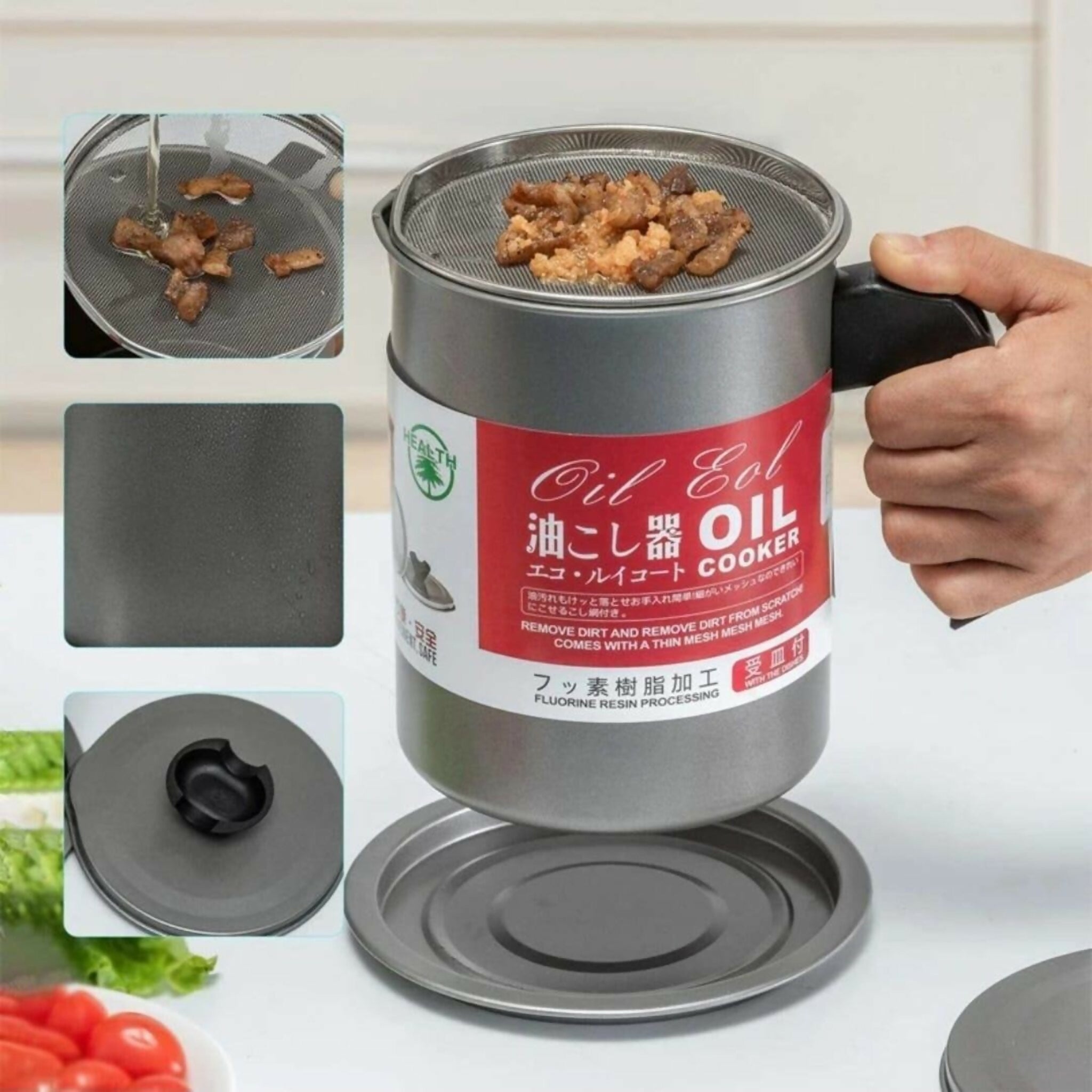 Oil Fryer Cooker with Stainless Steel Fine Mesh with Lid Food, for Kitchen