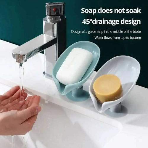Leaf-Shape Self-Draining Soap Holder – Decorative 45° Slanted Hydraulic Soap Dish