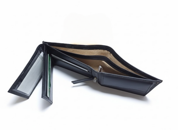 Original Cow Leather Handmade Men’s Wallet – Premium Slim Bifold Design, Available in Black, Brown & Mustard - Black