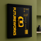 Metal 3D Yellow Sports Car Wall Frame For Modern Interior Decoration 8x12 Inch