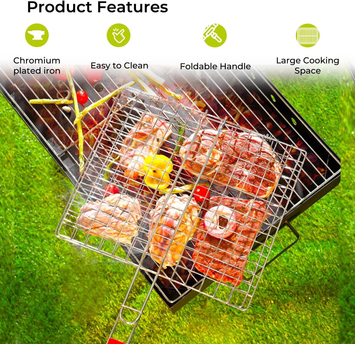BBQ Hand Grill Basket for Fish Chicken and Vegetables