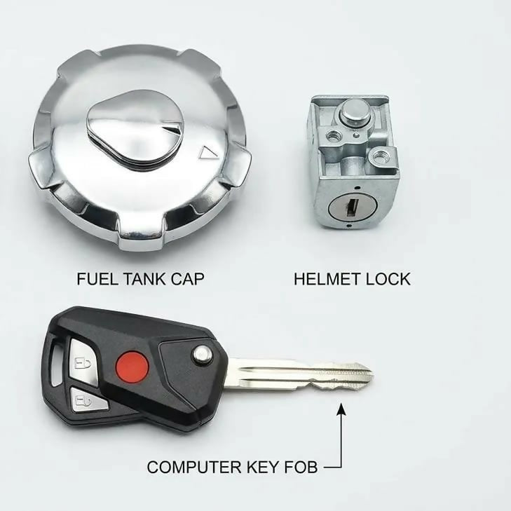 125 Tank Lock with Key and Side Lock Set Motorcycle Fuel Tank Lock Set Complete Security Lock Kit for 125cc Bike