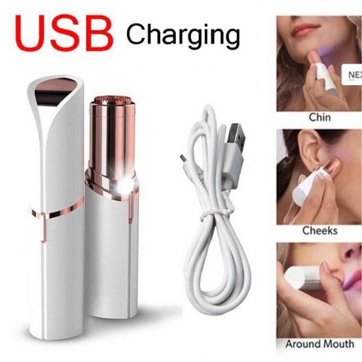USB Rechargeable Flawless Facial Hair Remover – Painless Women’s Trimmer