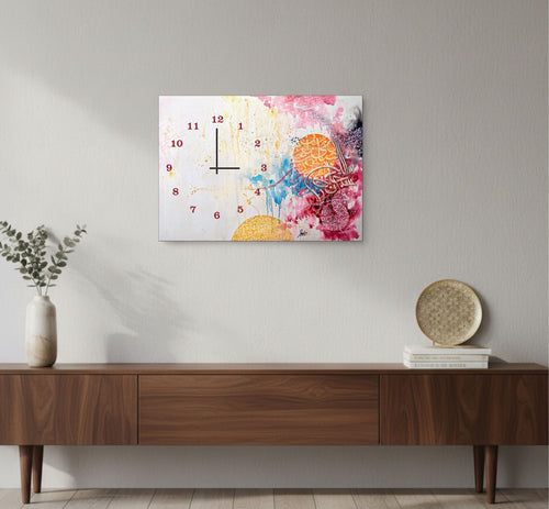 Modern Rectangular Wooden Wall Clock With Brain Art Print