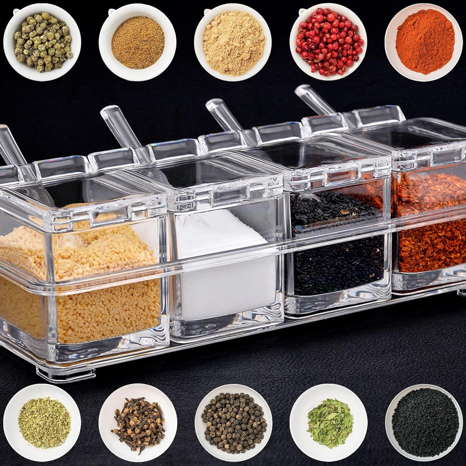Transparent 4 Section Spice Storage Container Set