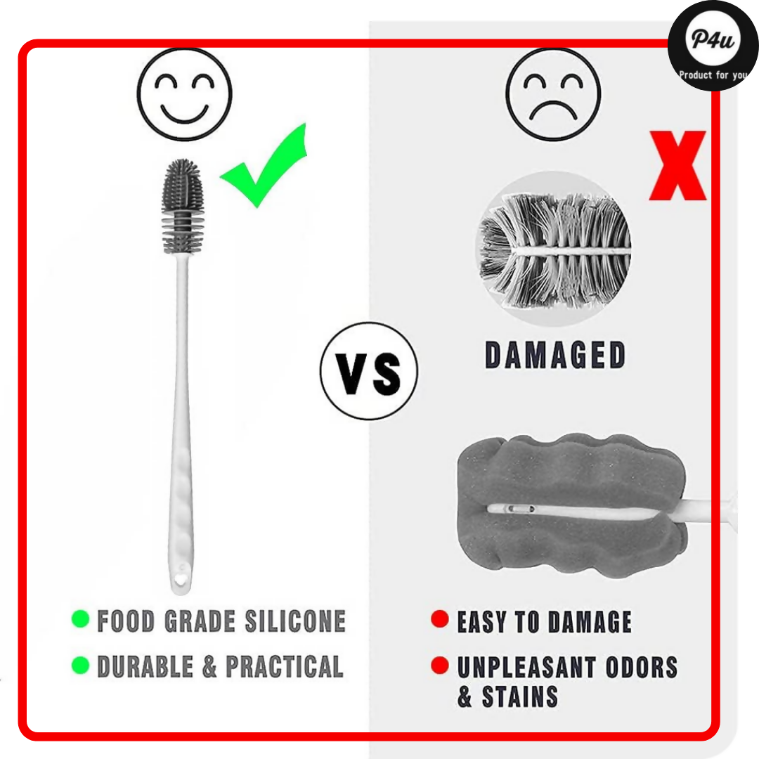 Silicone Bottle & Glass Cleaning Brush, soft silicone bristles, for home & travel