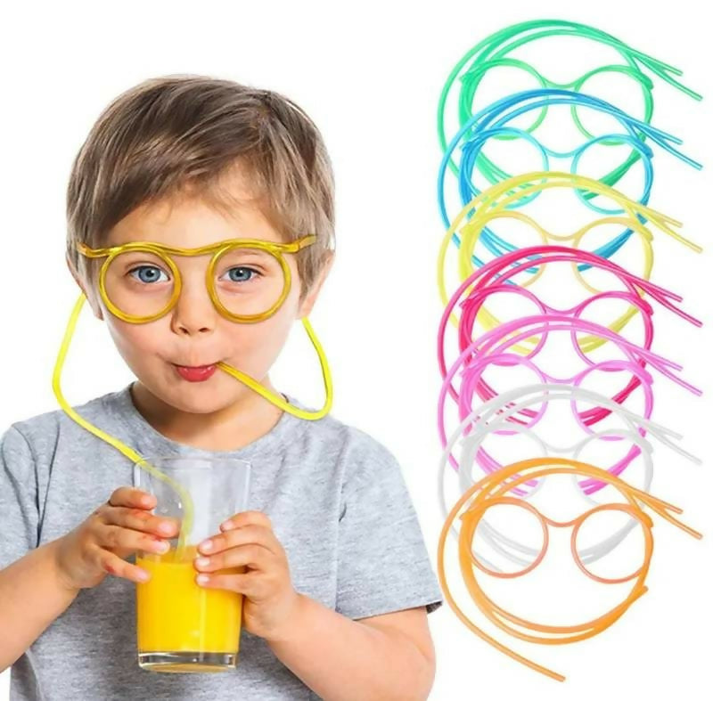 Funny Silly Straw Glasses for Kids and Adults – Creative Flexible Drinking Straw Eyeglasses Fun Party Accessory (Random Color)