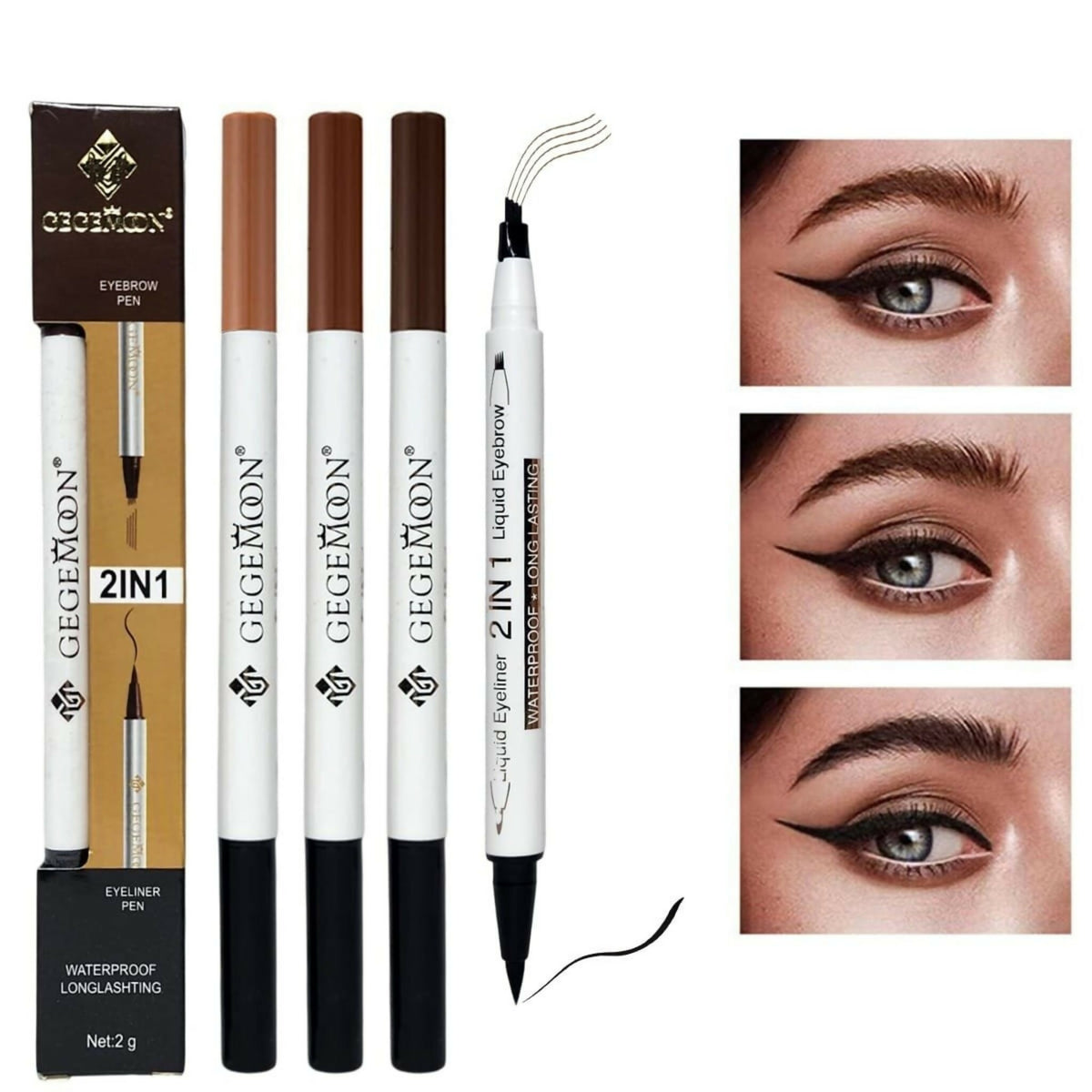 1Pc Gegemoon 1Pcs Waterproof 2 In 1 Long Lasting Liquid Eyeliner & Liquid Eyebrow Pencil