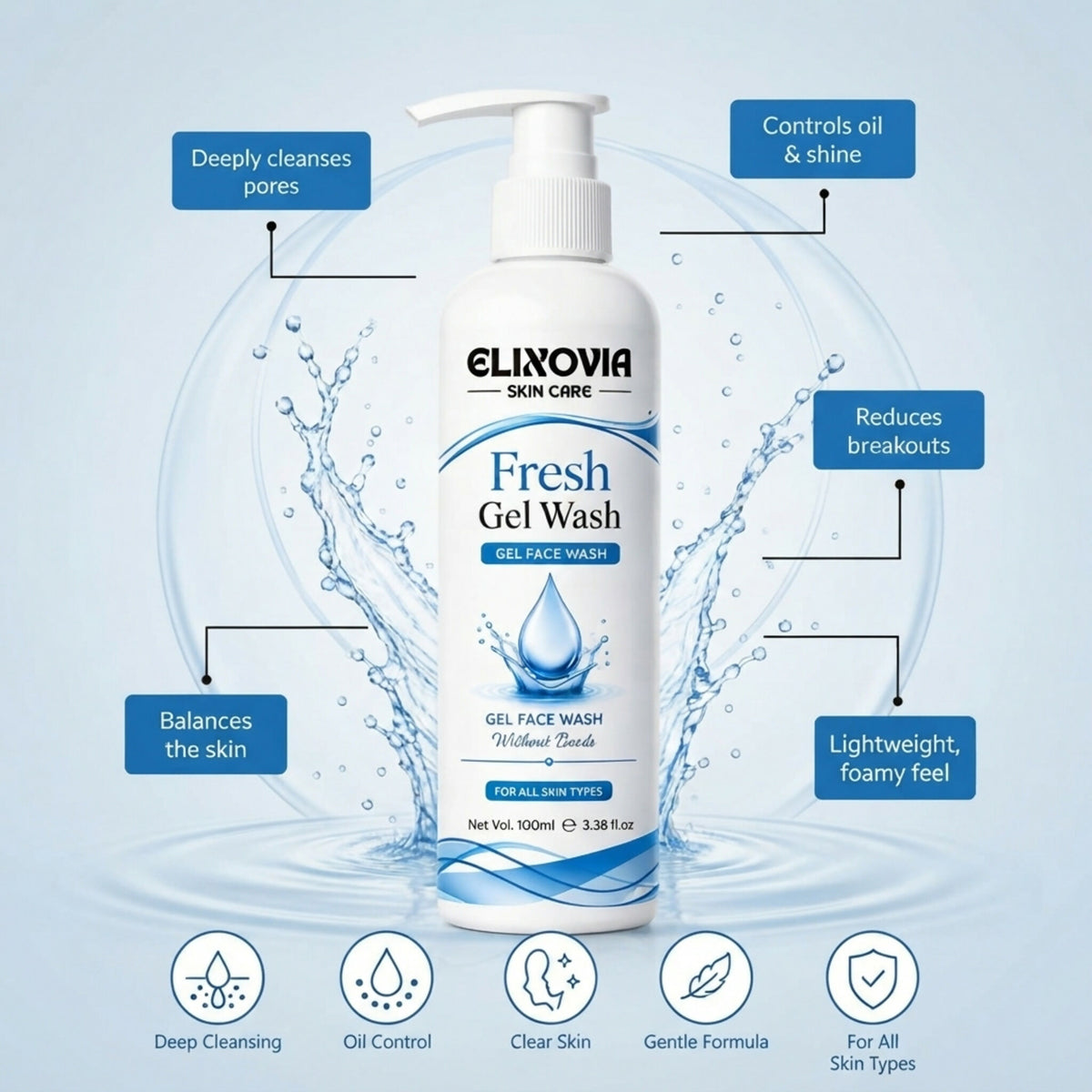 Elixovia Fresh Gel Wash – Gentle & Hydrating Bead-Free Face Wash (100ml)