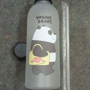 We Bear Panda Water Bottle 1000ml With Two Caps And Straw Durable Design For Daily Hydration And Easy Use (Random Design)