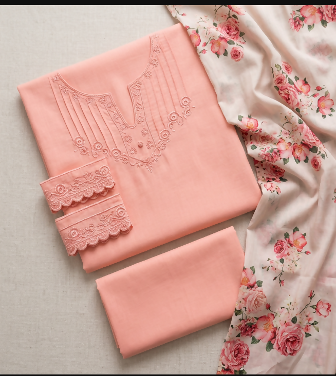 Peach Embroidered Lawn 3pcs Set
