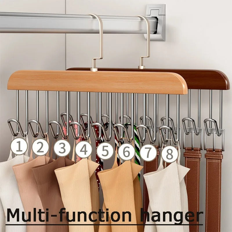 8 Hooks Multi-Function Wooden Hanger – Organizer for Caps, Belts & Accessories