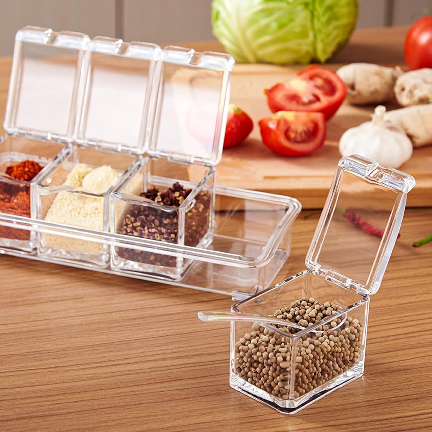 Transparent 4 Section Spice Storage Container Set