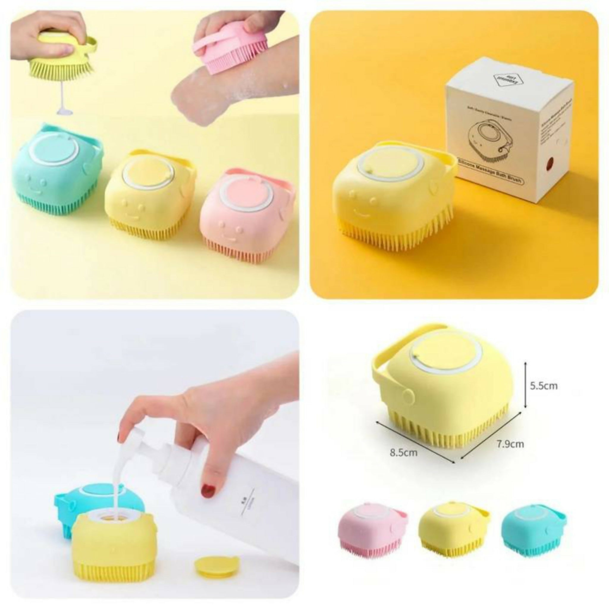 Silicone Bath Body Brush with Soap Dispenser | Soft Exfoliating Shower Scrubber & Massager | Random Colour