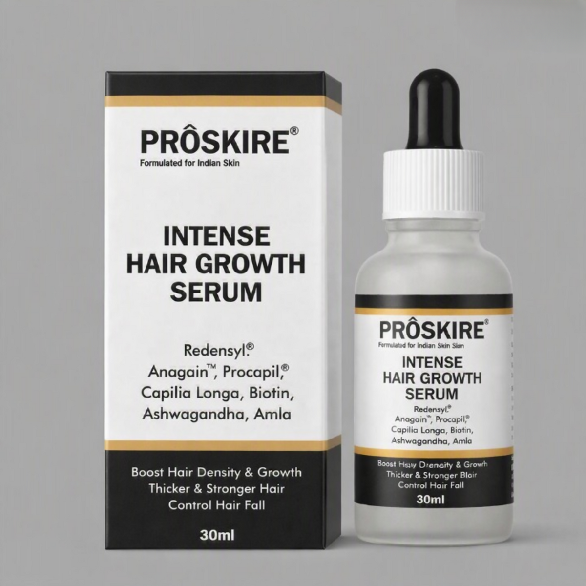 Proskire Anti-Grey Hair Serum 30ml Reduces White Hair - Darkens & Revitalizes Hair Color