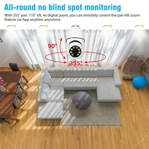 Camera, E27 WiFi Security 1080P Smart Bulb Camera with Night Vision