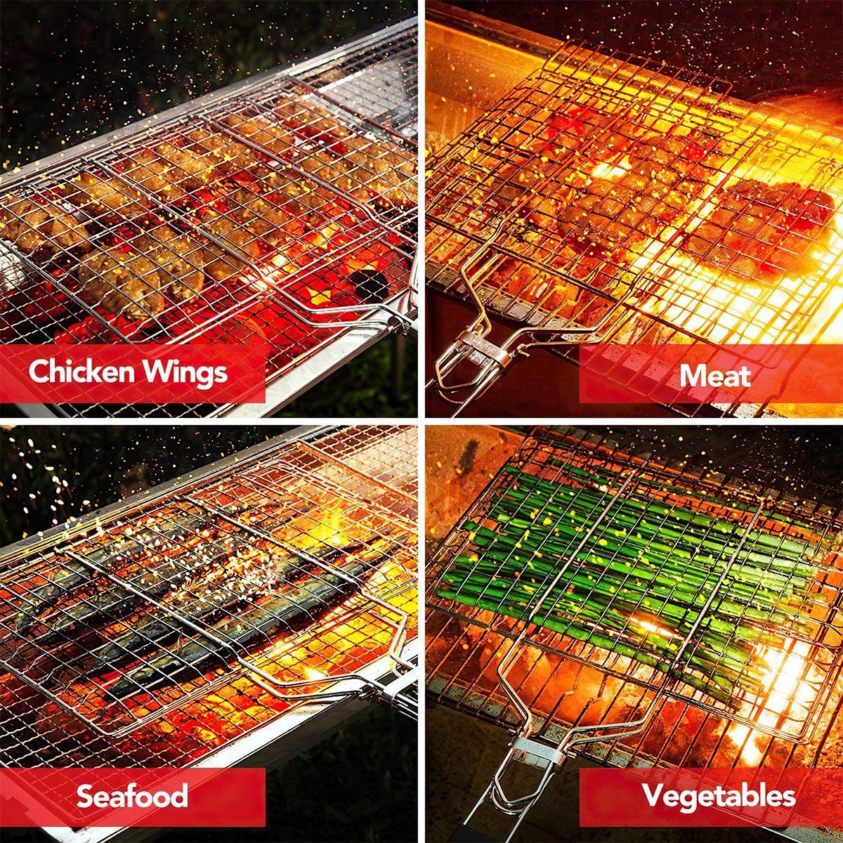 BBQ Hand Grill Basket for Fish Chicken and Vegetables