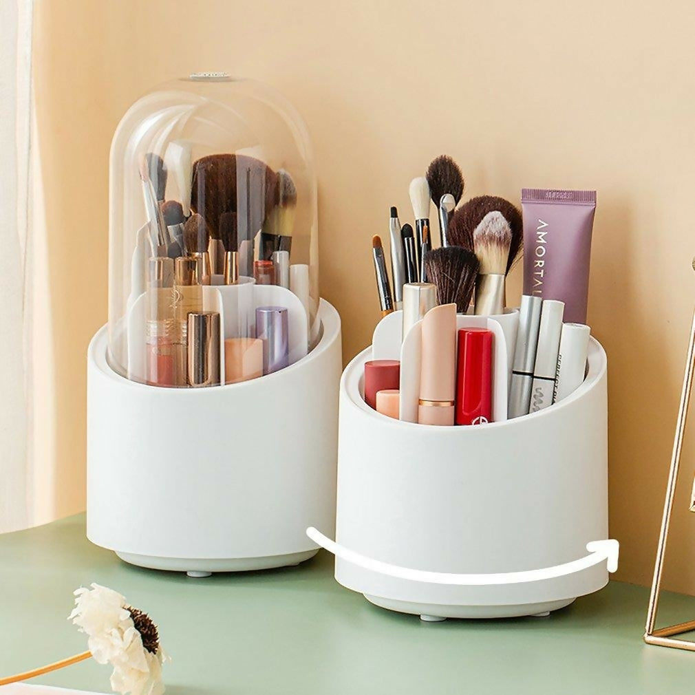 360° Rotating Makeup Brush Storage Box | Desktop Cosmetic Organizer for Brushes, Lipsticks, Eyebrow Pencils & Beauty Tools