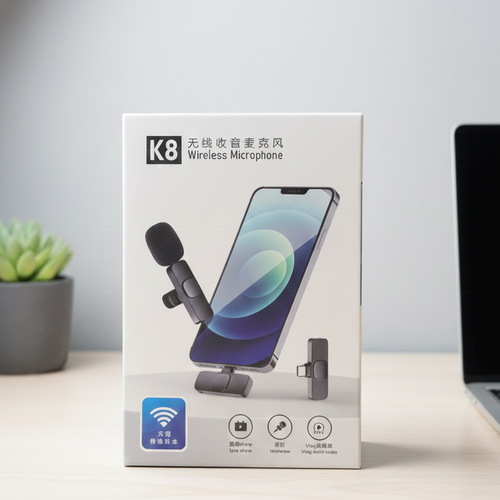 K8 Dual Wireless Microphone, 360° Noise Cancelling Lavalier Mic System
