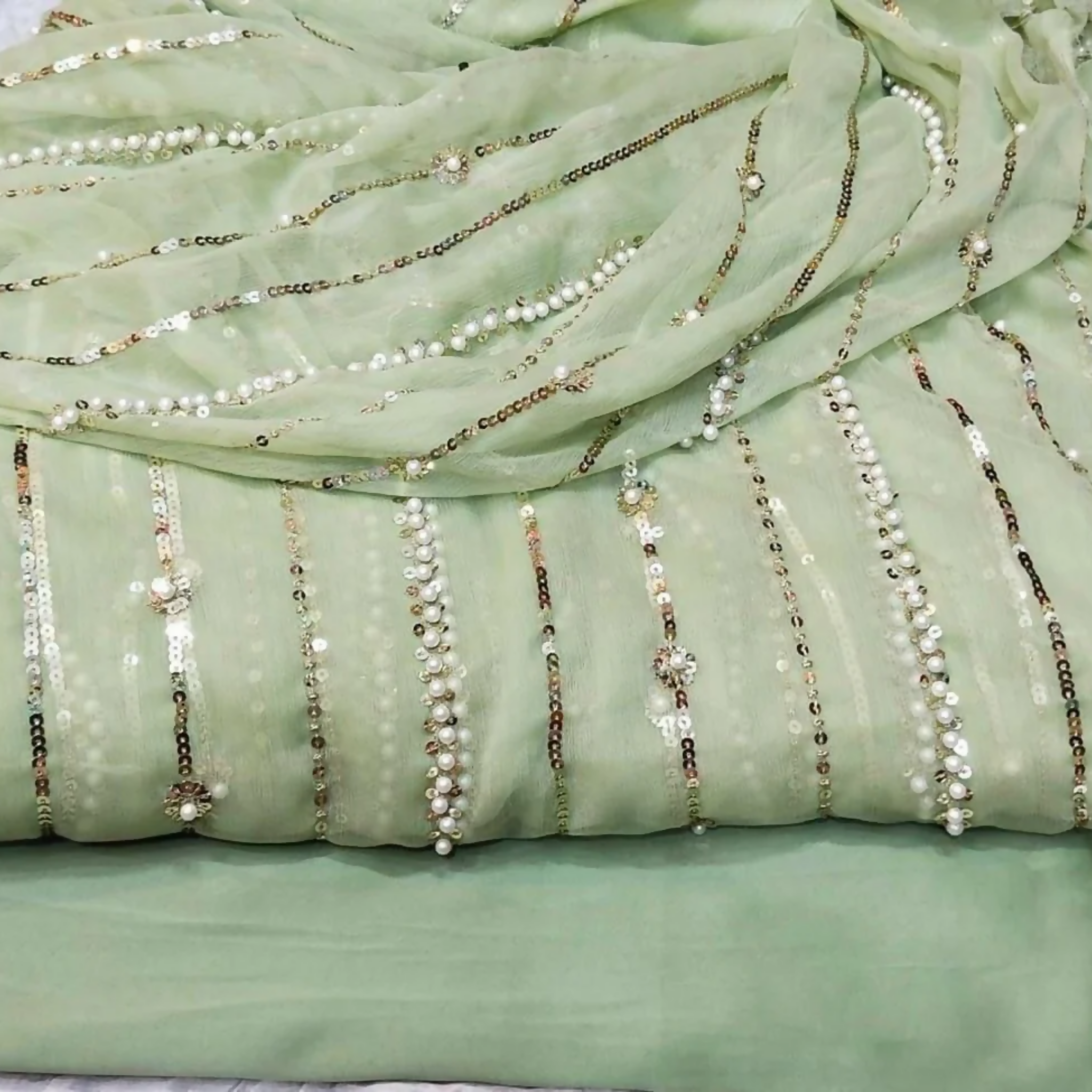 Chiffon Moti Collection, Embroidered Handwork Shirts & Dupattas