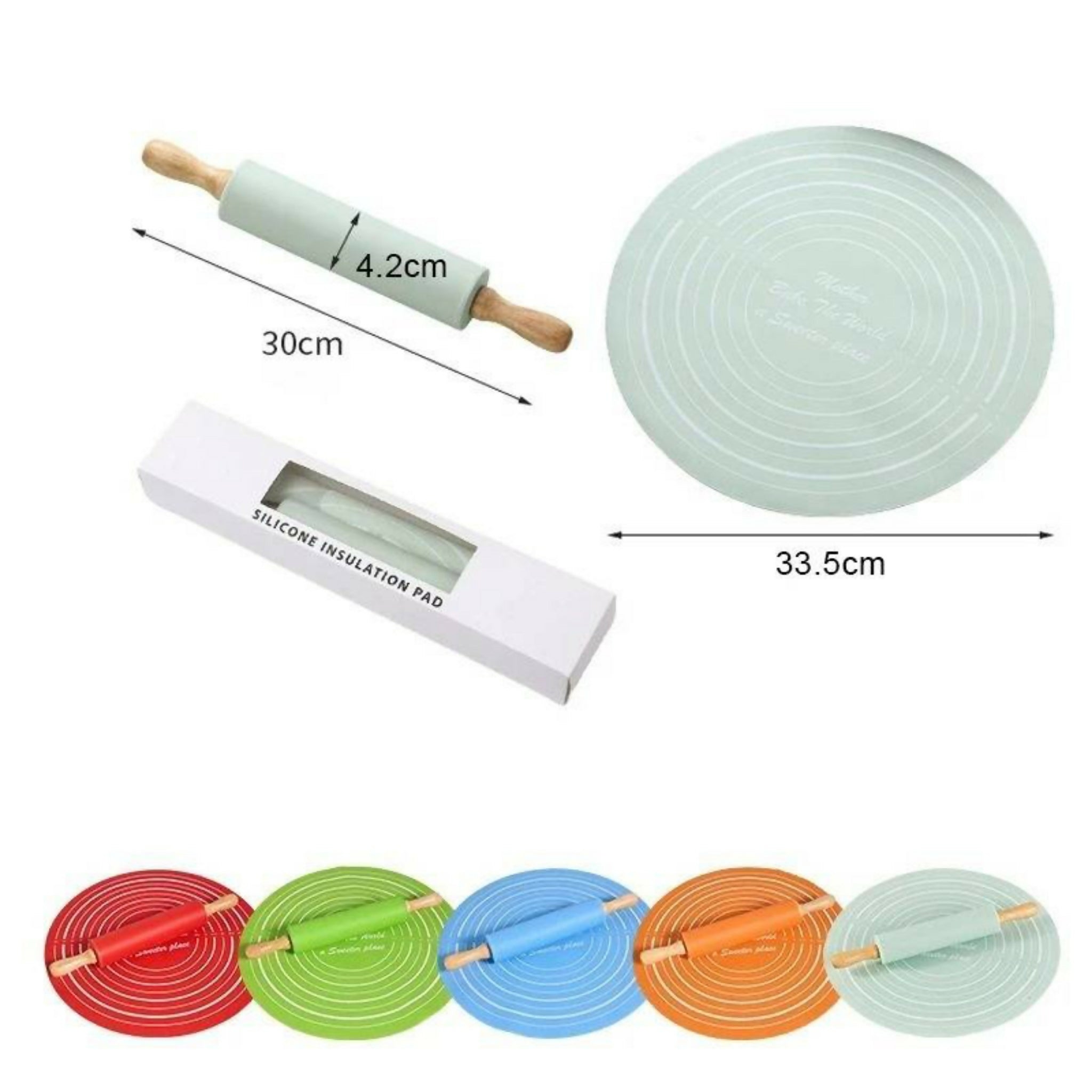 Silicone Dough Mat With Rolling Pin Set – Extra Thick Non-Slip Baking Mat for Pizza, Bread & Pastry | Random Color