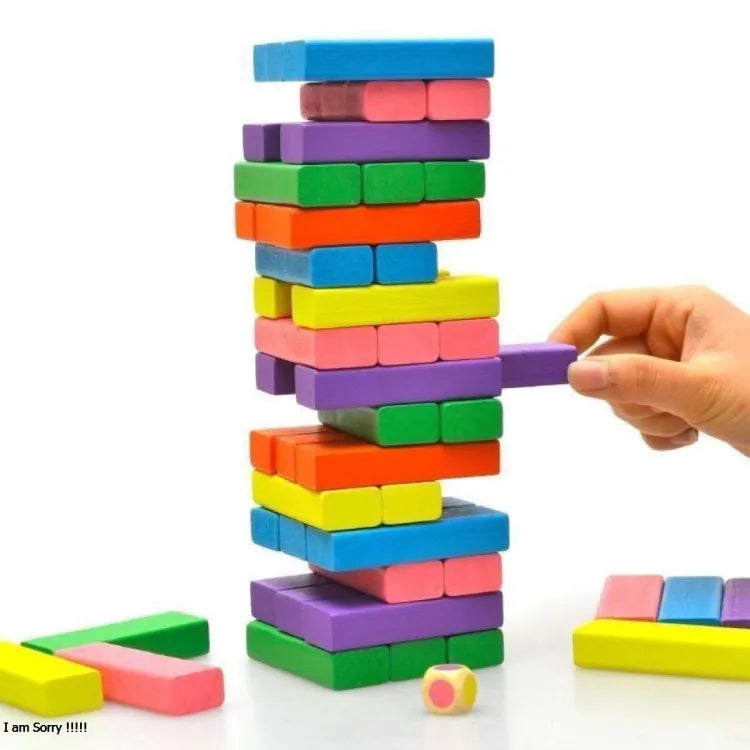 Wooden Block Stacking Tower Game with 54 Pieces for Kids and Family Fun