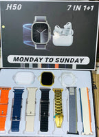 H50 Smart Watch 7-in-1 Golden Design Set, Premium Smartwatch Bundle