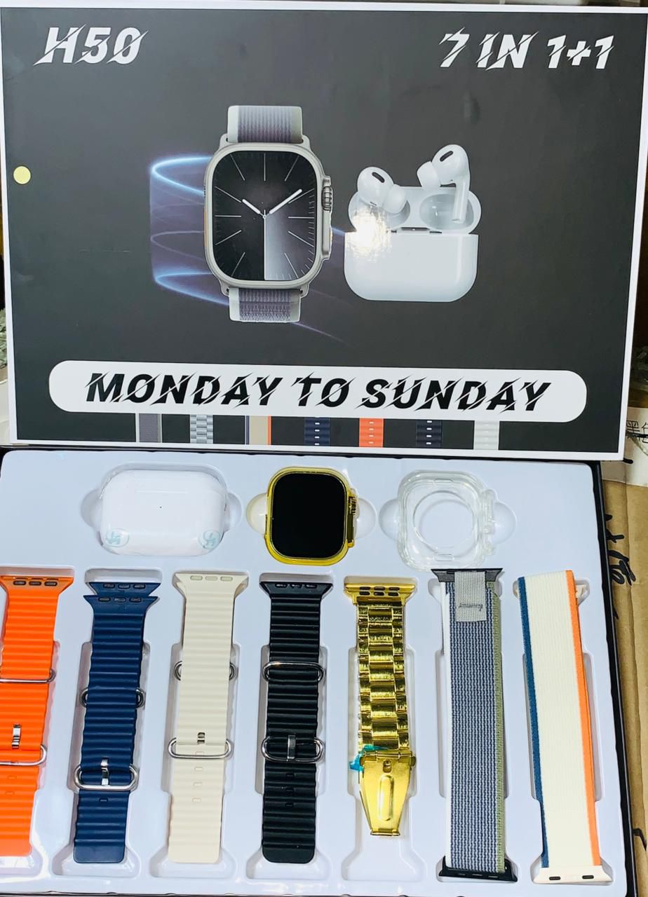 H50 Smart Watch 7-in-1 Golden Design Set, Premium Smartwatch Bundle