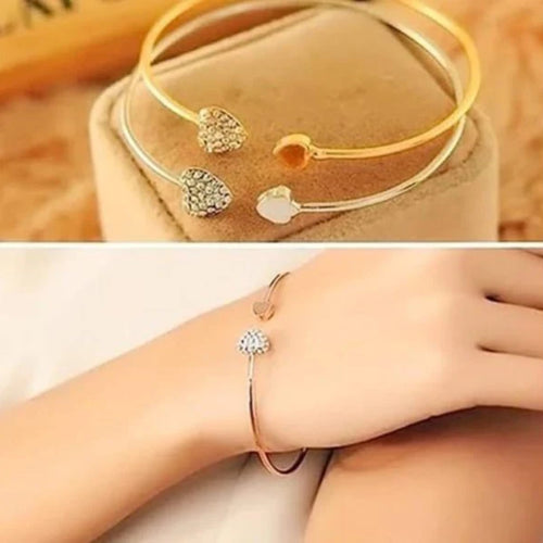 Rose Gold Love Bracelet, Adjustable Crystal Heart Bangle, for Women