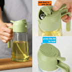 2-in-1 Oil Spray Bottle | Adjustable Mist & Dispenser | 470ml Leak-Proof Glass Container | For Cooking, BBQ, Baking & Air Fryer 470ml (Random Color)