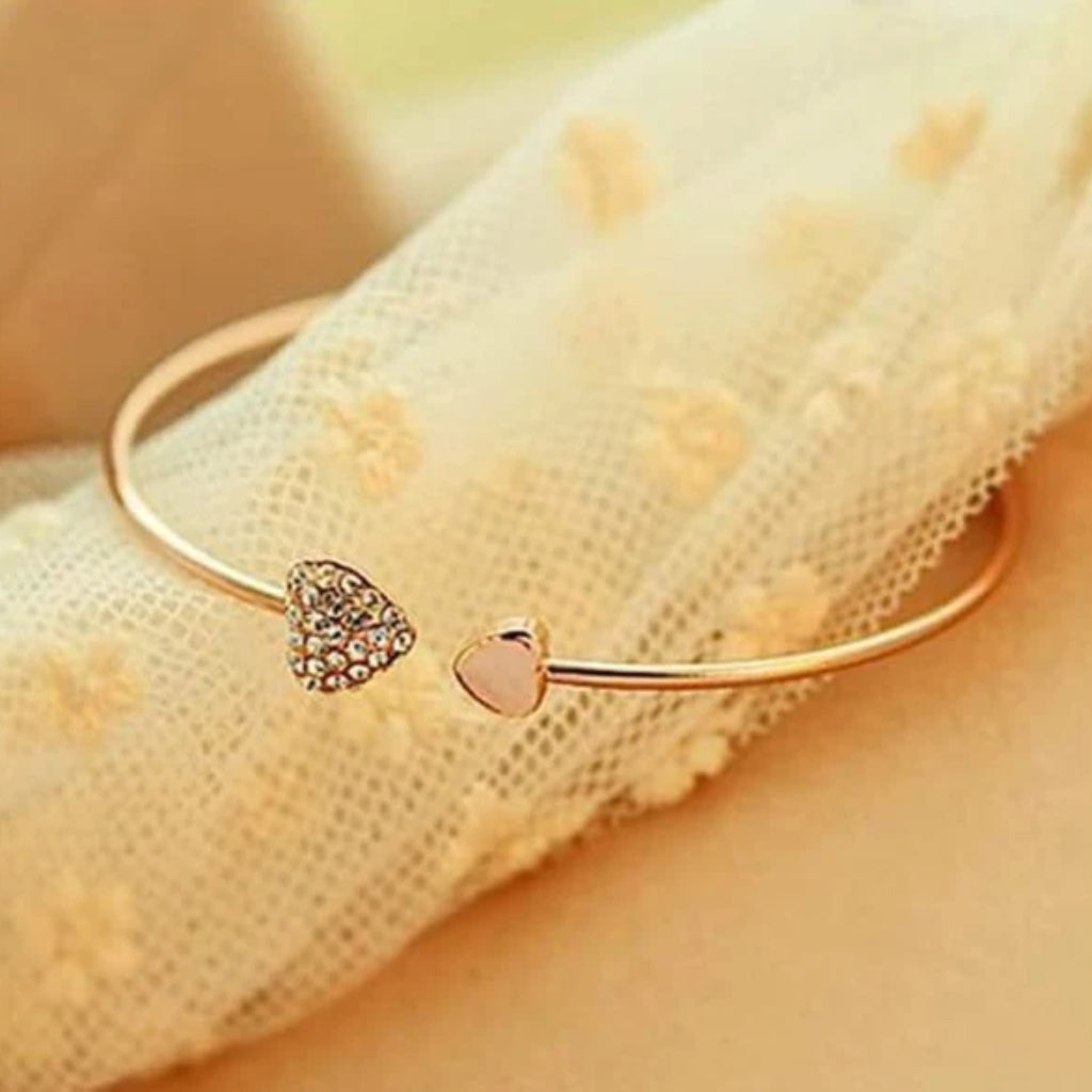 Rose Gold Love Bracelet, Adjustable Crystal Heart Bangle, for Women