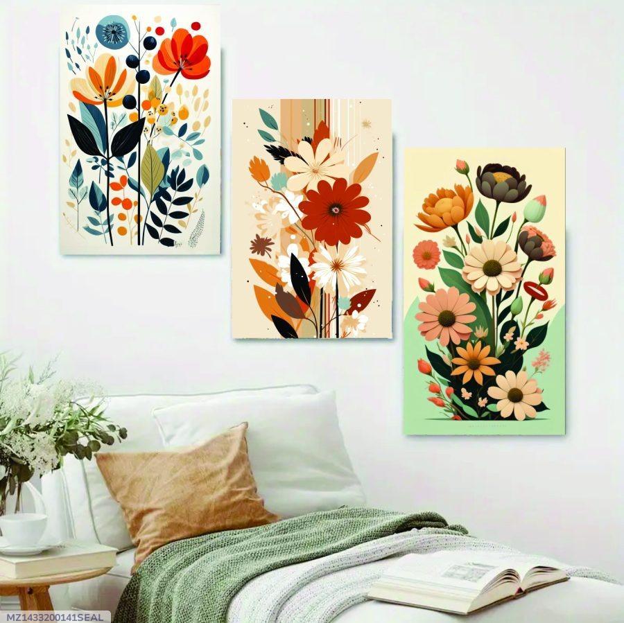 Wooden Decorative Art, Set of 3 Floral Wall Frame