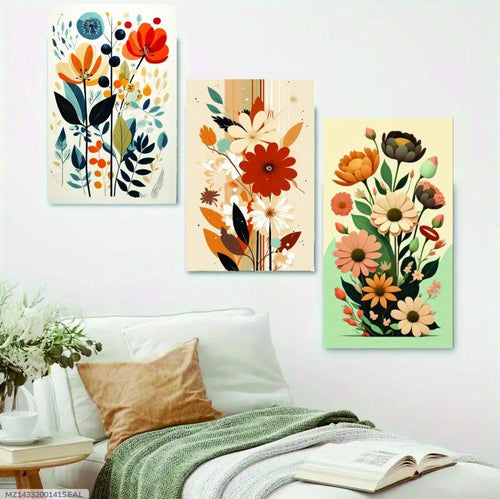 Wooden Decorative Art, Set of 3 Floral Wall Frame