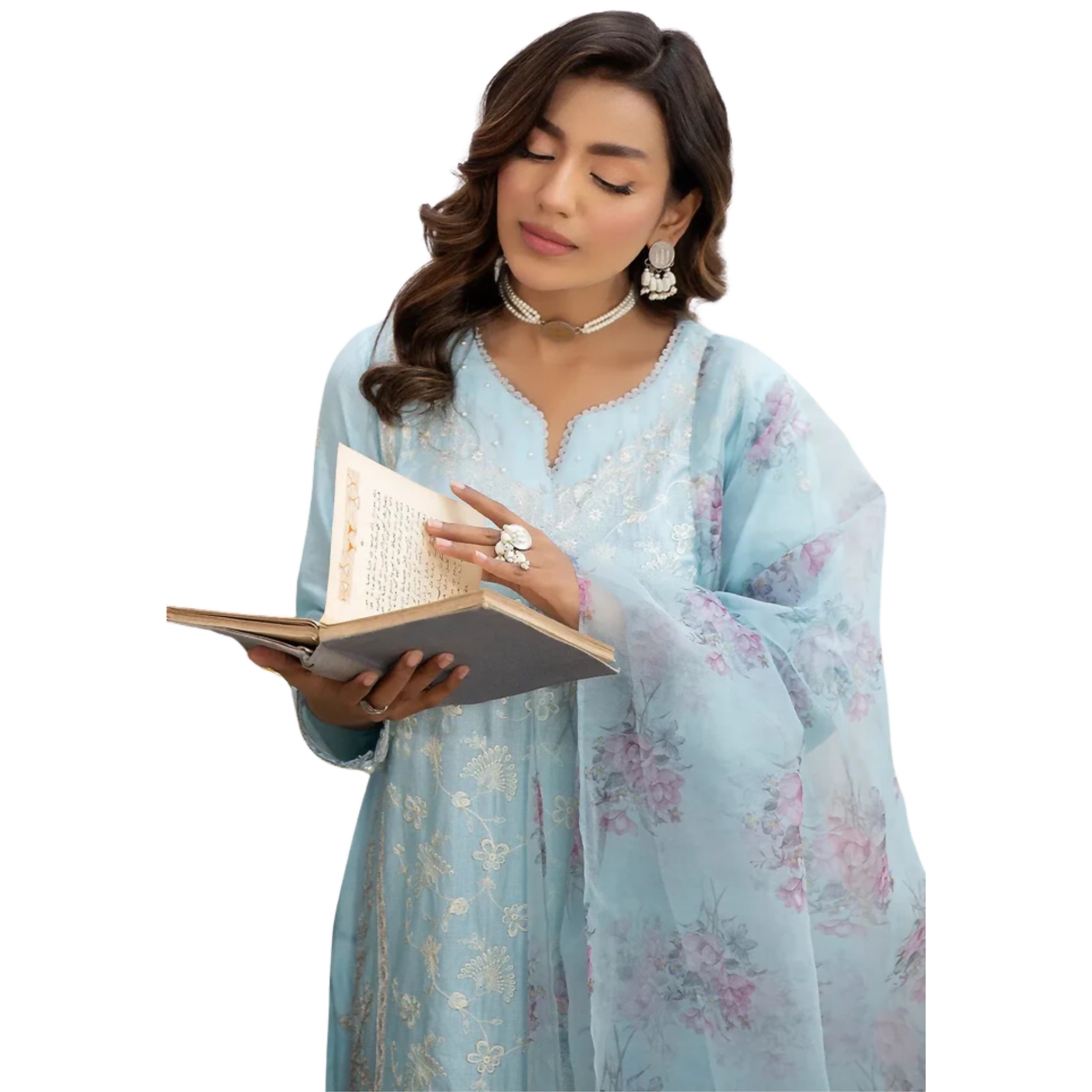Stitched Suit, Embroidered Shirt & Printed Organza Dupatta, for Women