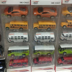 5-Piece Metal Vehicle Toy Set, Durable Pull-Back Cars & Buses, for Kids