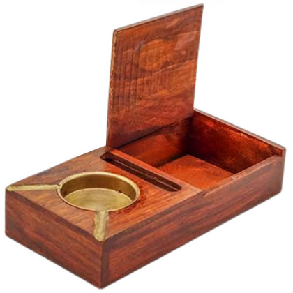 Wooden Ash Tray Brass