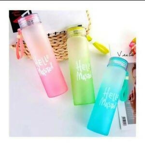 Hello Master 480ml Frosted Glass Water Bottle – Transparent Leak-Proof Portable Drinkware with Carrying Strap (Random Color