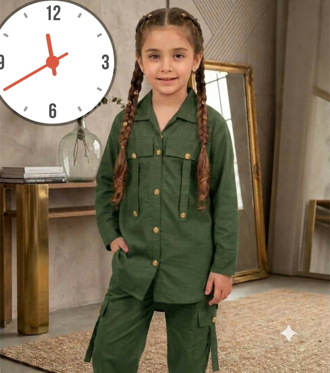 Front Pocket Shirt With Cargo Pockets Kids 2PCS Front Pockets With Attached Button Shirt With Pocket Cargo Kids Cotton 2Pcs