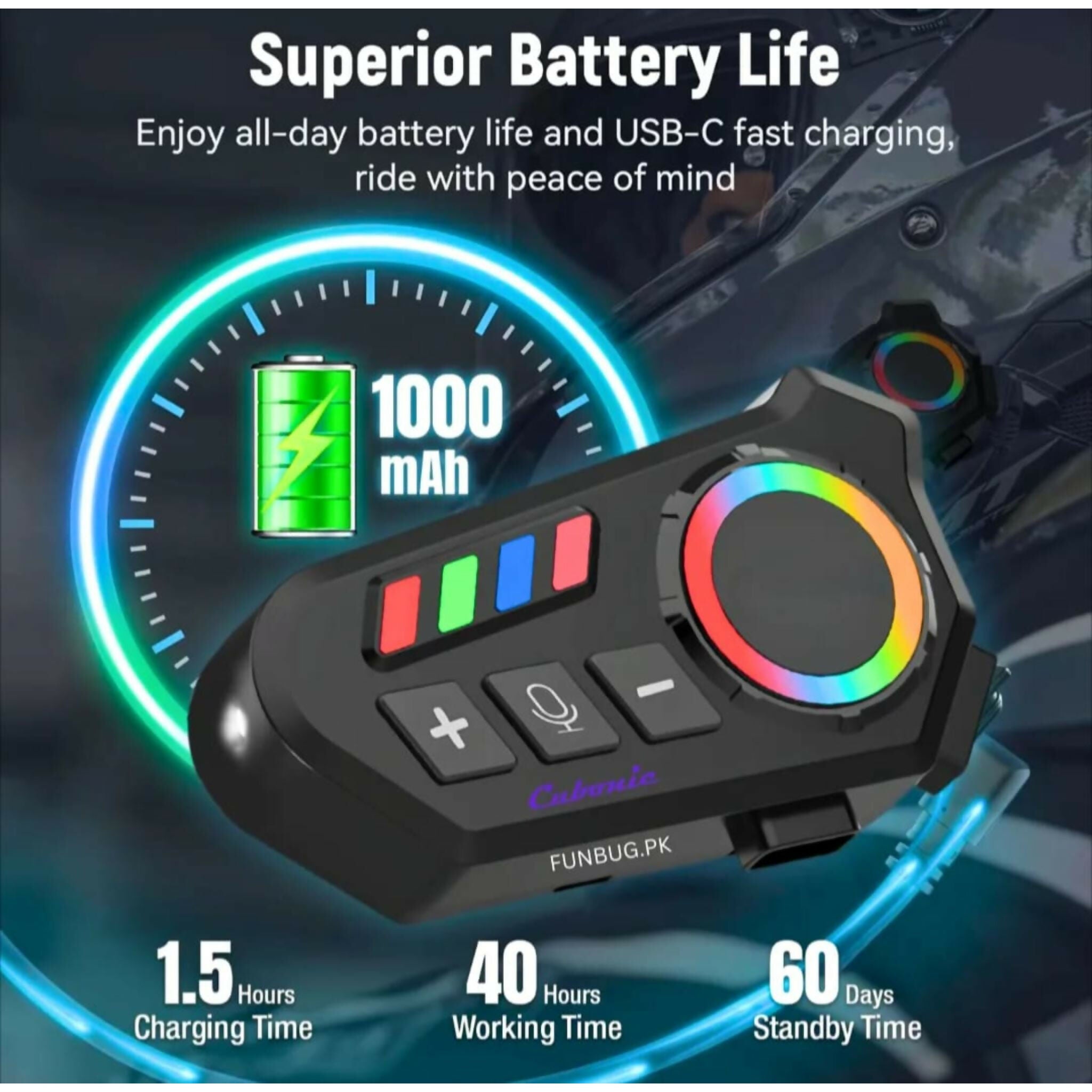 K06A Motorcycle Helmet Bluetooth Headset – BT 6.0 Wireless Earphone with CVC Intelligent Noise Reduction, IP67 Waterproof, 800mAh Battery & Type-C Fast Charging