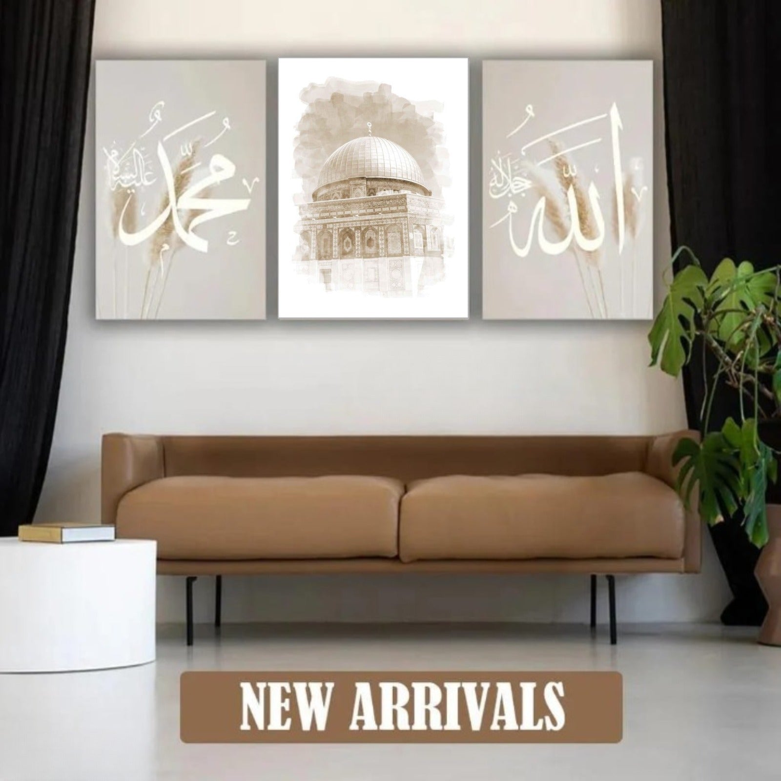 3 Piece Islamic Wooden Wall Art Set Allah Muhammad Calligraphy
