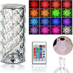 Rose Diamond Crystal Table Lamp – 16 Color RGB Touch Sensor LED Light with Remote & USB Charging