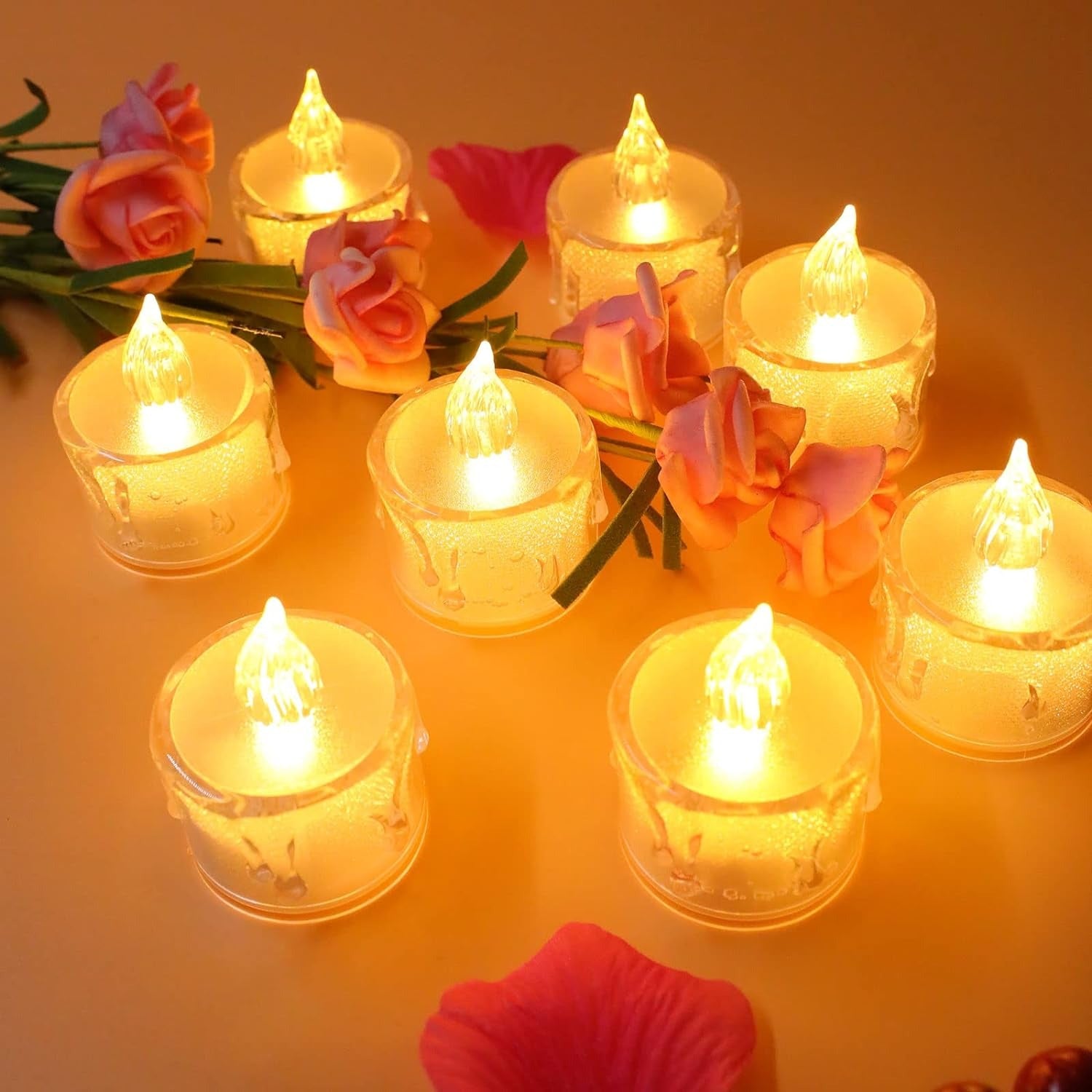 Flickering LED Flameless Tea Lights – Realistic Decorative Candles