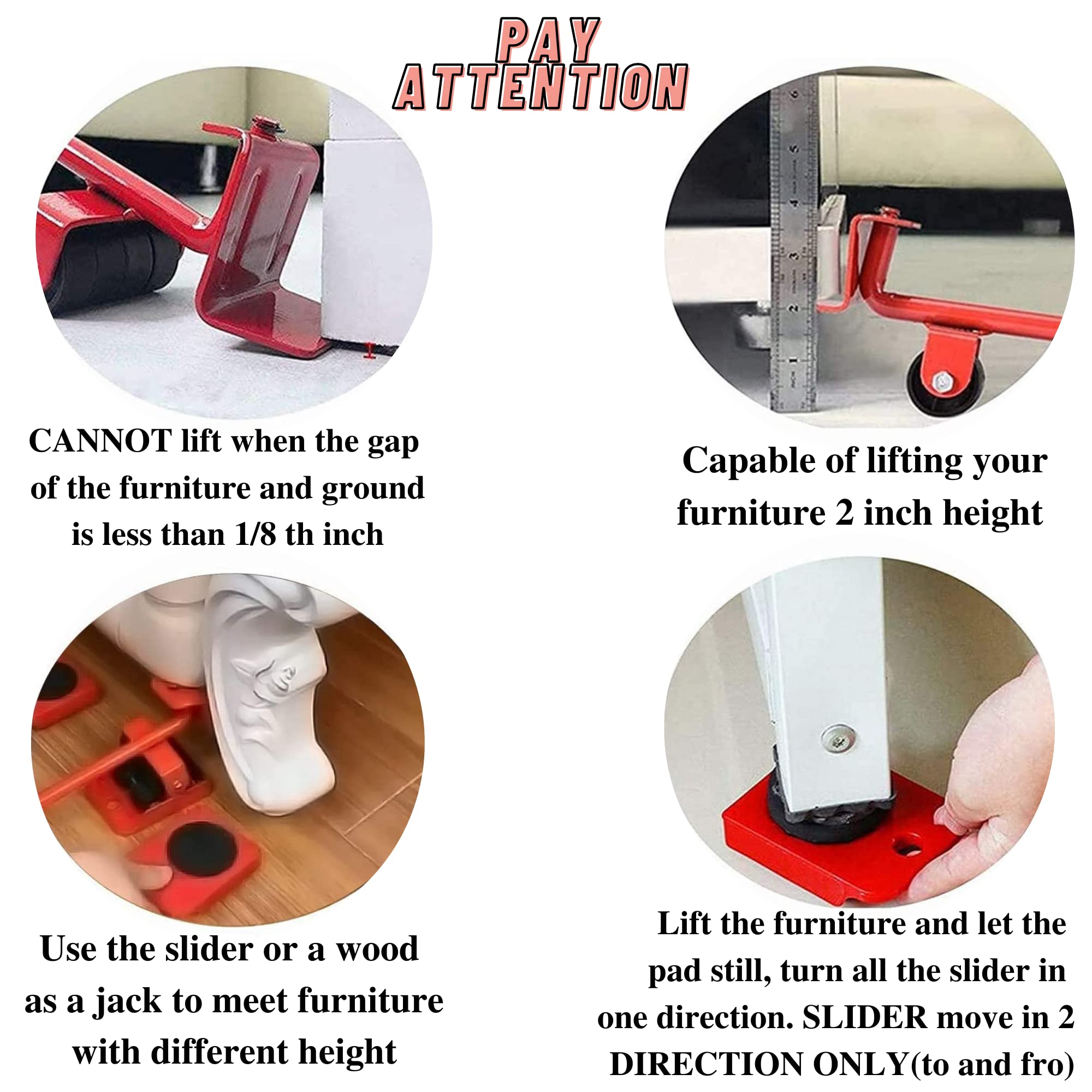 Heavy Duty Furniture Mover Tool Set, Lever Lifter & 360° Roller Sliders