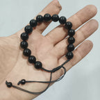 Natural Black Aqeeq Stone Bracelet - Genuine Onyx Gemstone Beaded Wristband Elegant Handcrafted Jewelry For Men And Women Fashion Accessory - Adjustable