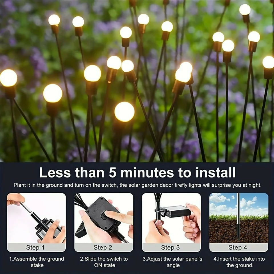 Garden Lights – New Upgraded Solar Powered Firefly Lights, Outdoor Waterproof Vibrant Decorative Lighting for Home & Garden (Warm Light)